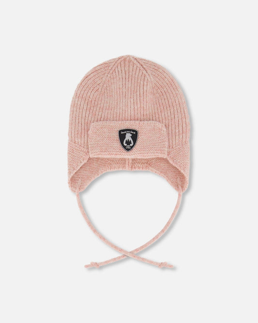 Lined Baby Knit Hat With Ears And Strings Dusty Pink-0