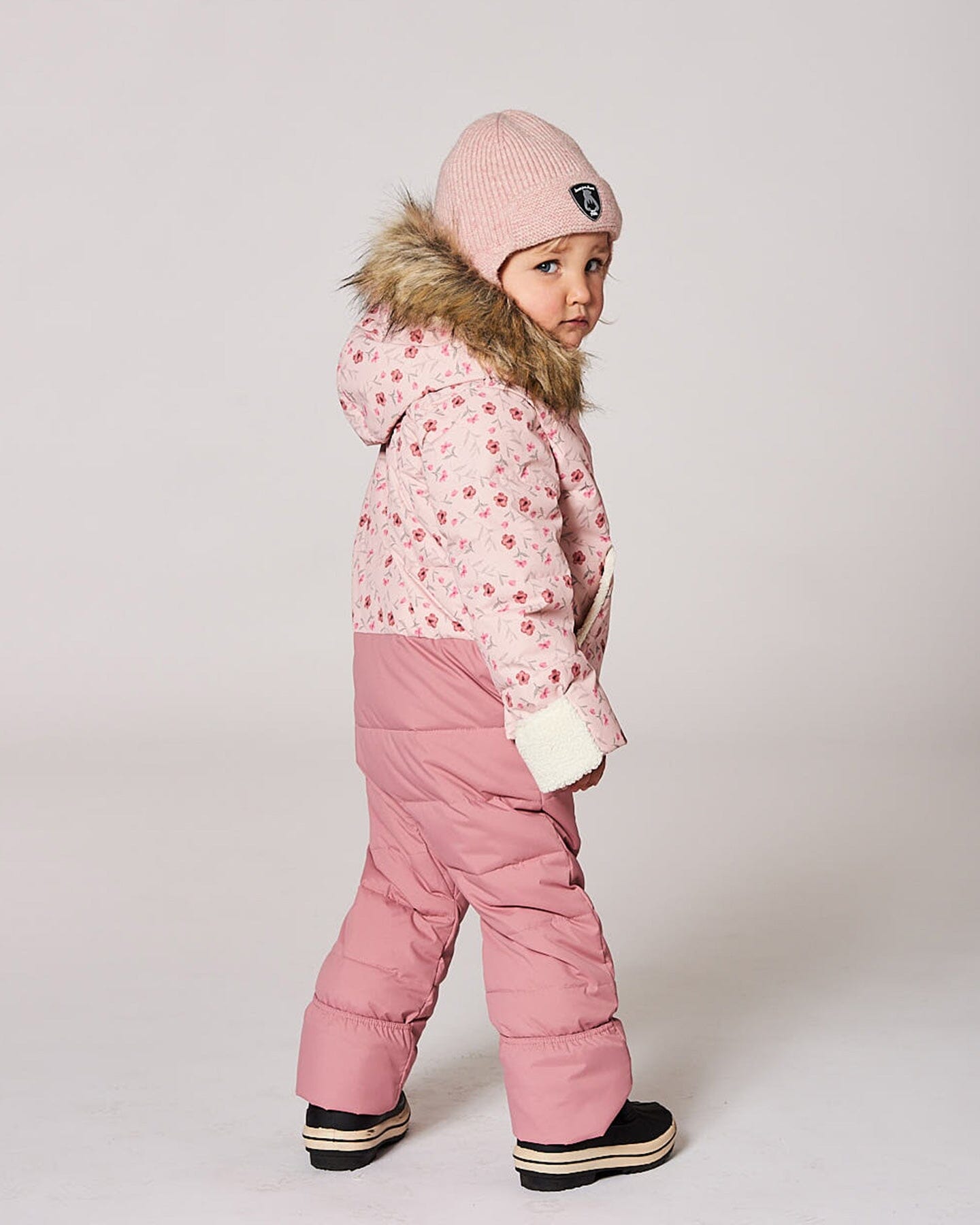 Lined Baby Knit Hat With Ears And Strings Dusty Pink-1