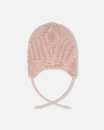 Lined Baby Knit Hat With Ears And Strings Dusty Pink-2