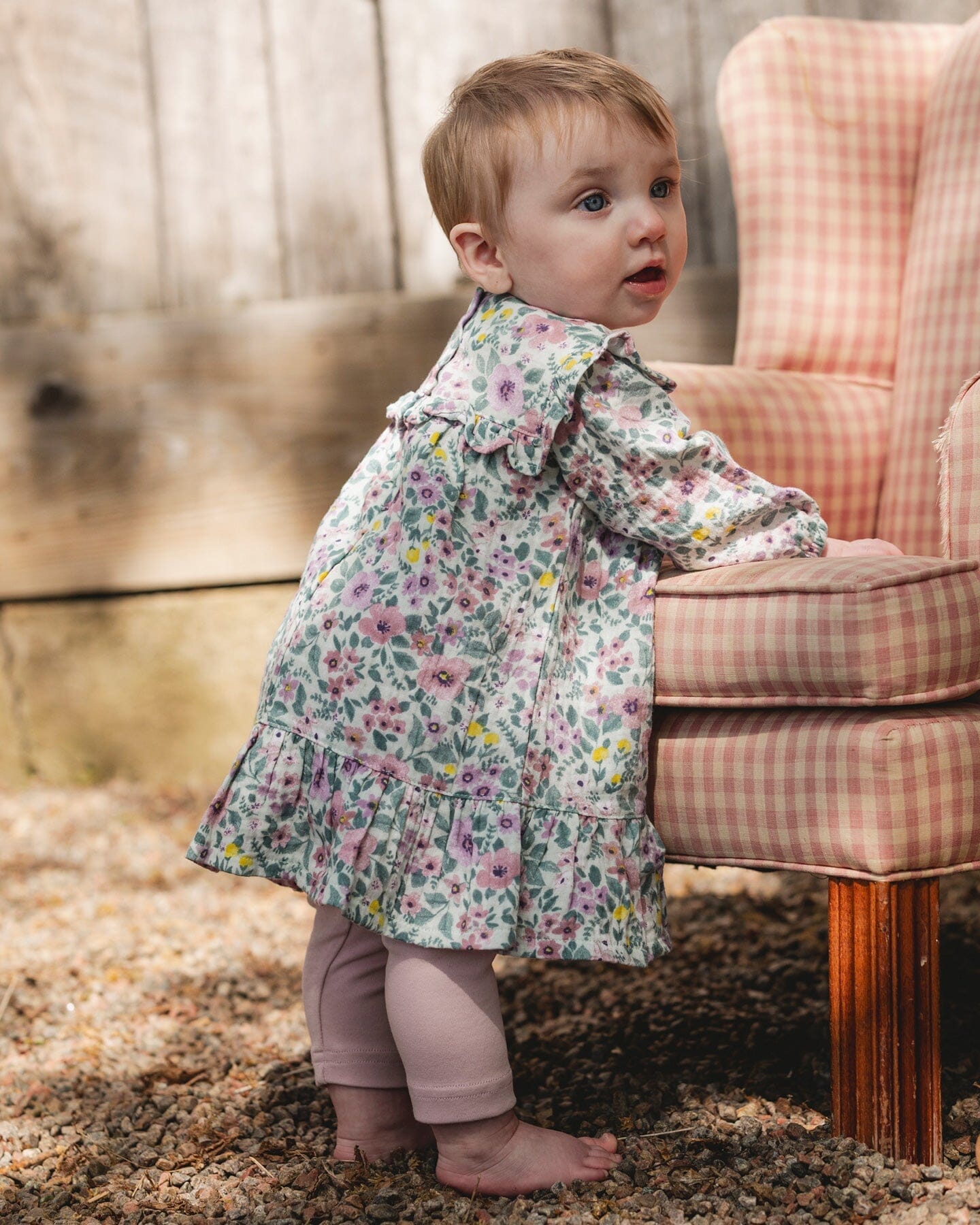 Printed Muslin Sage Floral Dress And Solid Leggings Set-1