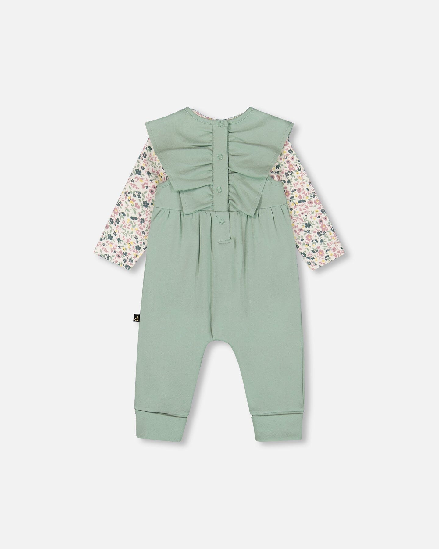 Organic Cotton Bodysuit And Sleeveless Overalls Set Jade Green-2