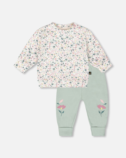 Organic Cotton Evolutive Pant And Long Sleeve Top Set Jade Green-0