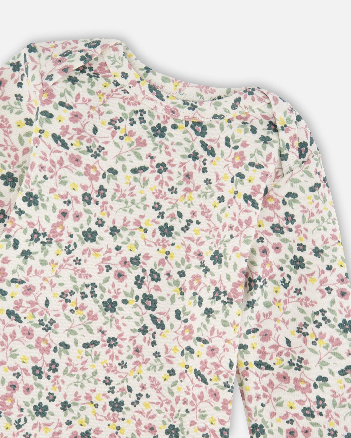 Organic Cotton Long Sleeve Romper Off-White Floral-2