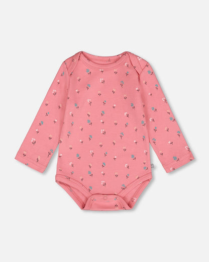 Organic Cotton Long Sleeve Romper Pink Floral-0