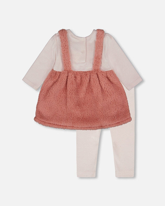 Bi-Material Dress And Leggings Set Old Pink-1