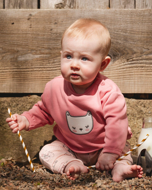 Organic Cotton Pant With Top Set Pink Cat Print-1