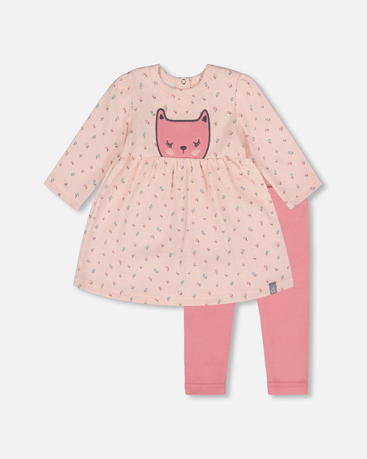Organic Cotton Dress And Leggings Set Pink Mini Floral-0