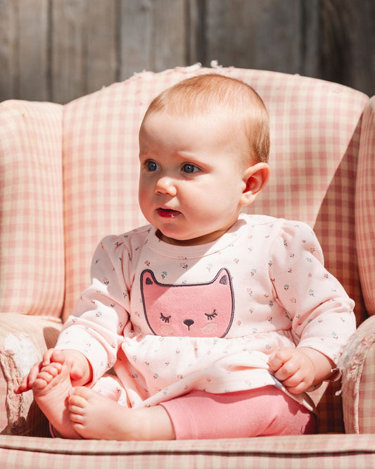 Organic Cotton Dress And Leggings Set Pink Mini Floral-1