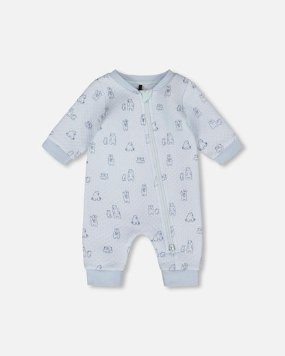 Organic Cotton One-Piece And Baby Romper Blue Bear Print-0