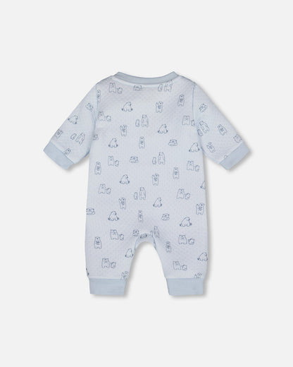 Organic Cotton One-Piece And Baby Romper Blue Bear Print-1