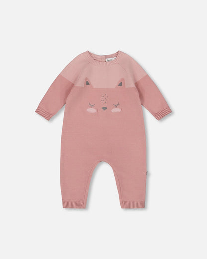Knitted Bi-Color Cat Romper Old Pink-0