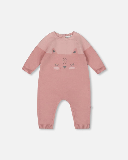 Knitted Bi-Color Cat Romper Old Pink-0