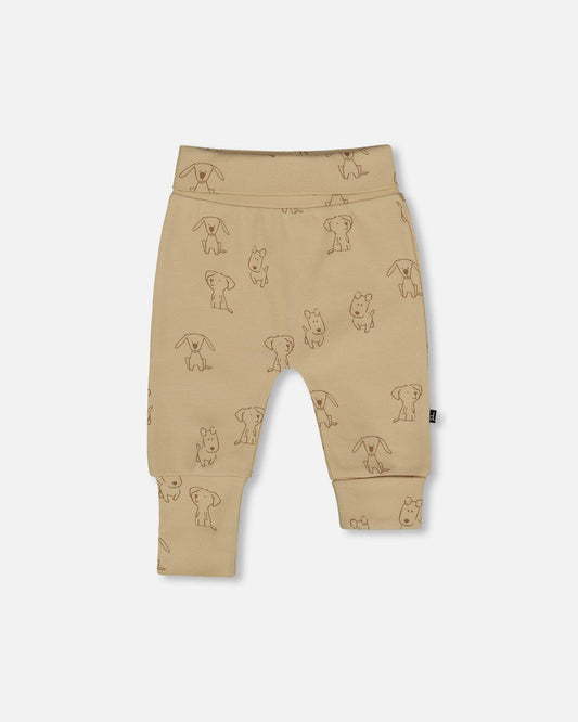 Organic Cotton Evolutive Pants Beige Printed Dogs-0
