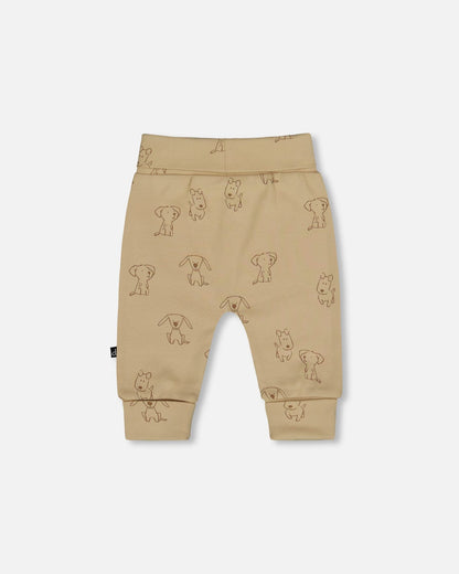 Organic Cotton Evolutive Pants Beige Printed Dogs-2