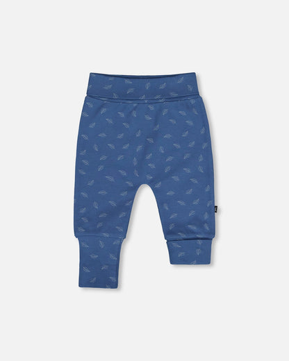 Organic Cotton Evolutive Pants Blue Printed Leaves-0