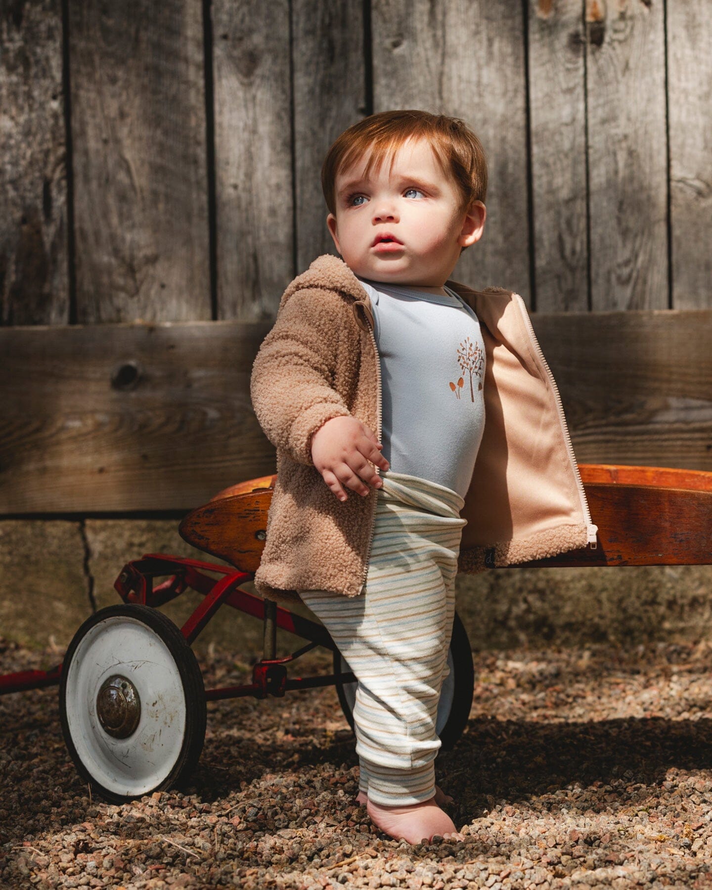 Organic Cotton Evolutive Pants Striped Heather Beige And Gray-1