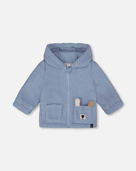 Plush Hooded Jacket Light Blue-0