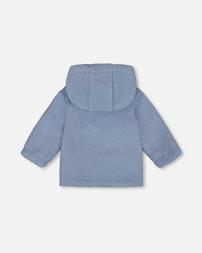 Plush Hooded Jacket Light Blue-2
