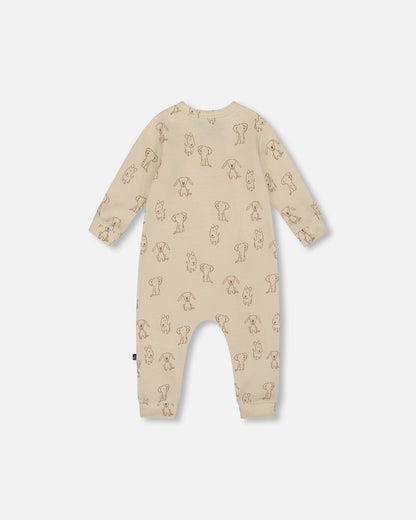 Organic Cotton Zipped Romper Beige Puppy Print-1