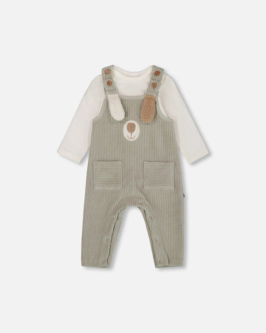 Onesie And Stretchy Corduroy Overalls Set Jade Green-0
