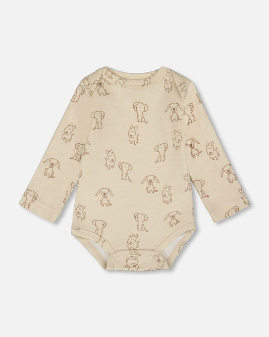Organic Cotton Onesie Beige Puppy Print-0