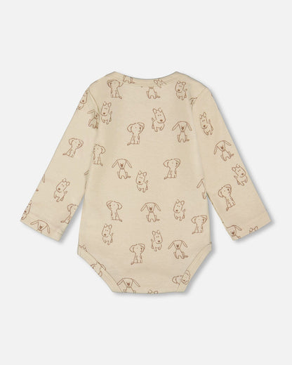 Organic Cotton Onesie Beige Puppy Print-1