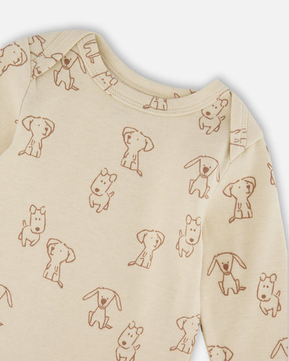 Organic Cotton Onesie Beige Puppy Print-2