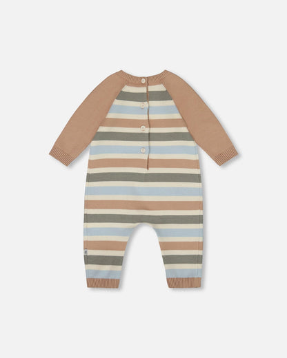 Knitted Romper Blue And Green Stripes-2