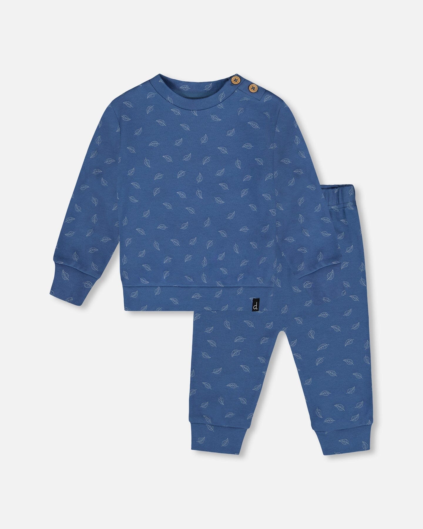 Organic Cotton Pant And Top Set Blue Leaf Print-0