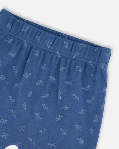 Organic Cotton Pant And Top Set Blue Leaf Print-3