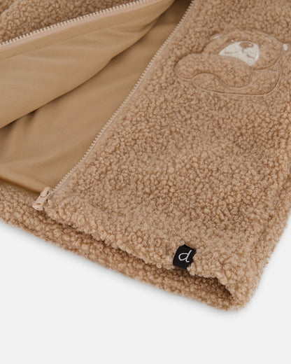 Sherpa Bear Hooded Zip Jacket Brown-4