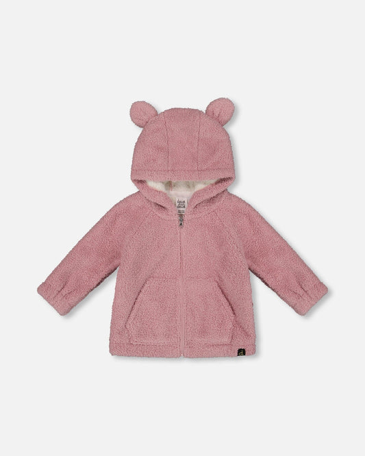 Hooded Full Zip Cat Plush Jacket Dusty Pink-0