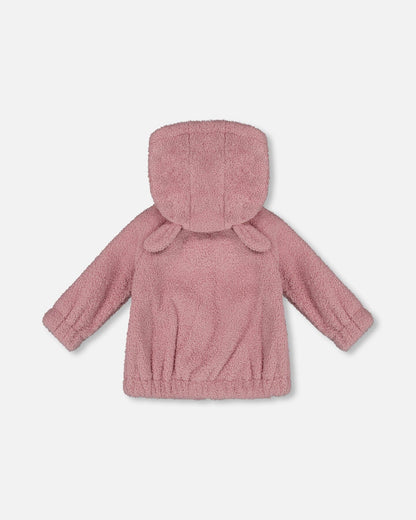 Hooded Full Zip Cat Plush Jacket Dusty Pink-3