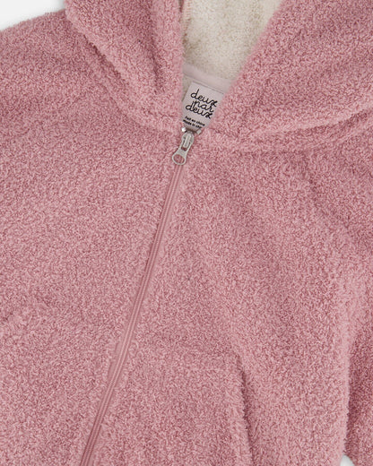 Hooded Full Zip Cat Plush Jacket Dusty Pink-4