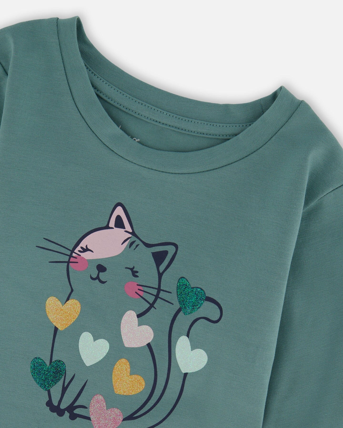 Organic Cotton T-Shirt Sage With Cat-3