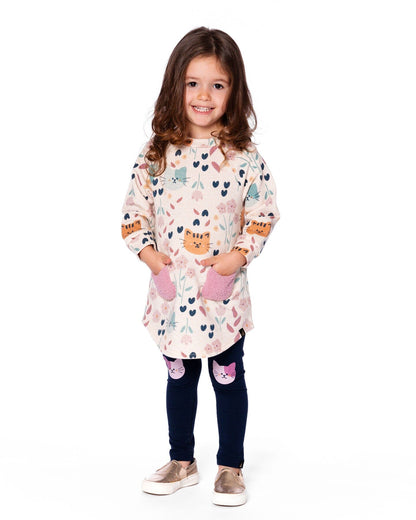 Glittering French Terry Dress Beige Printed Cat-1