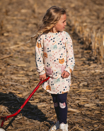 Glittering French Terry Dress Beige Printed Cat-3