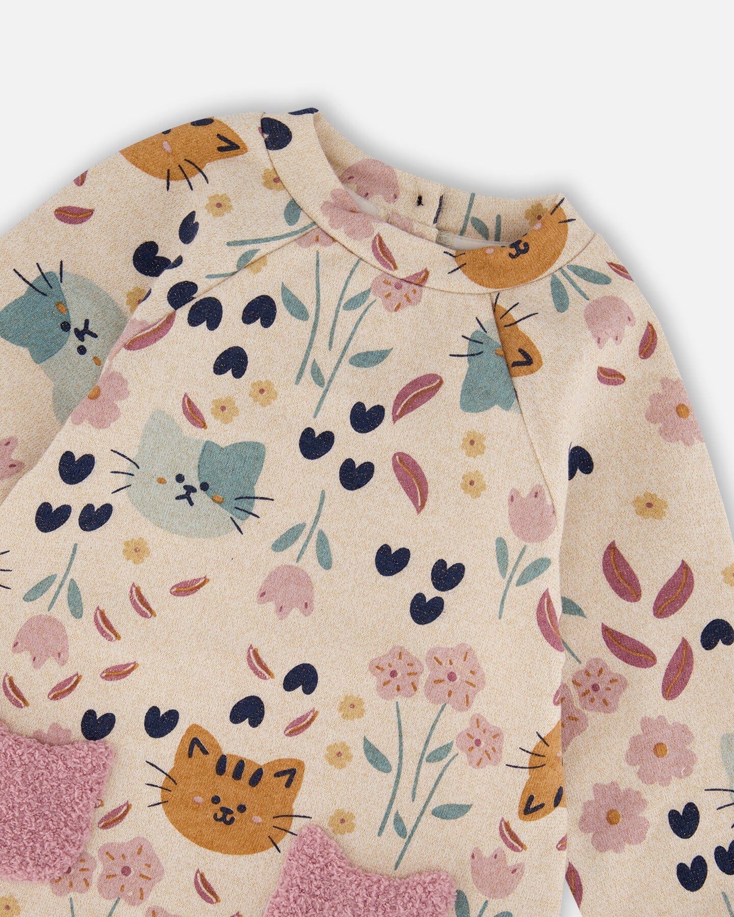 Glittering French Terry Dress Beige Printed Cat-4