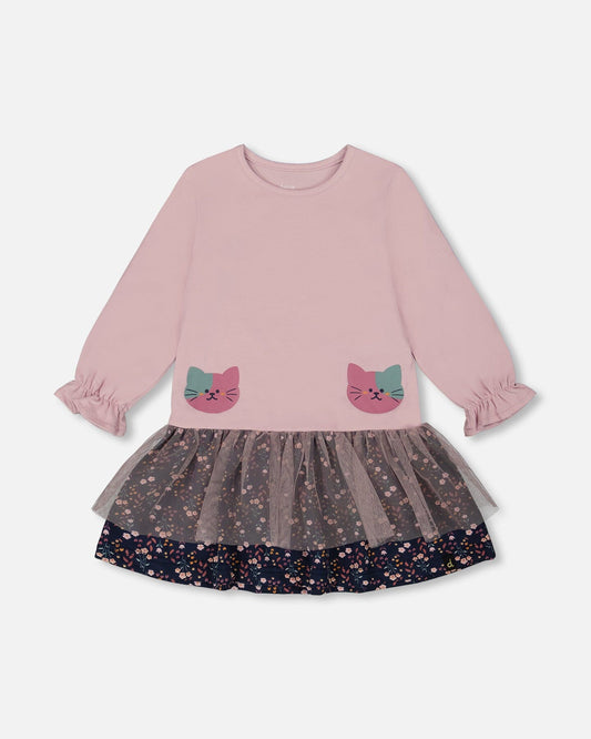 Bi-Material Dress Dusty Pink-0