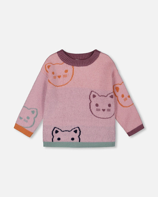 Knit Jacquard Sweater Dusty Pink With Cats-0