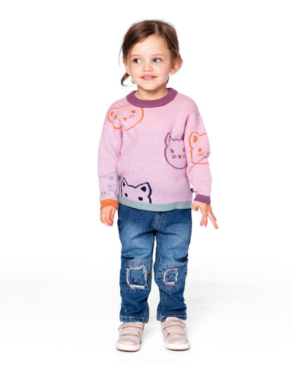 Knit Jacquard Sweater Dusty Pink With Cats-2