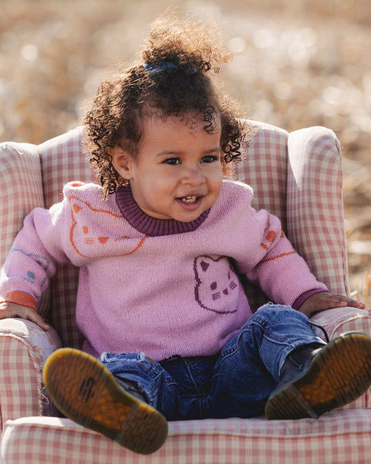 Knit Jacquard Sweater Dusty Pink With Cats-1