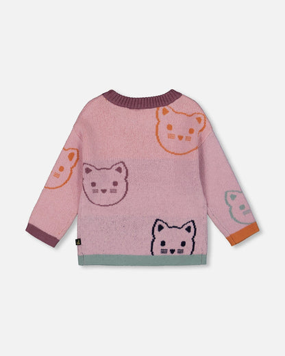 Knit Jacquard Sweater Dusty Pink With Cats-3
