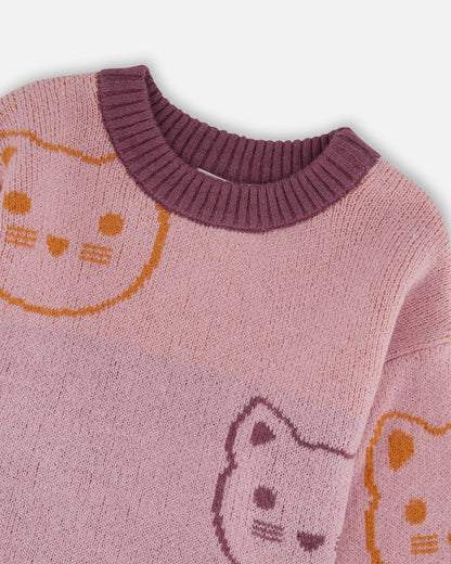 Knit Jacquard Sweater Dusty Pink With Cats-4
