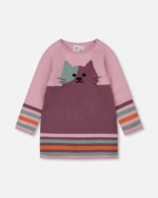 Knitted Dress Dusty Pink With Cat-0