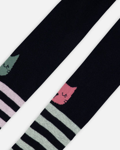 Knit Tights Dark Blue-3