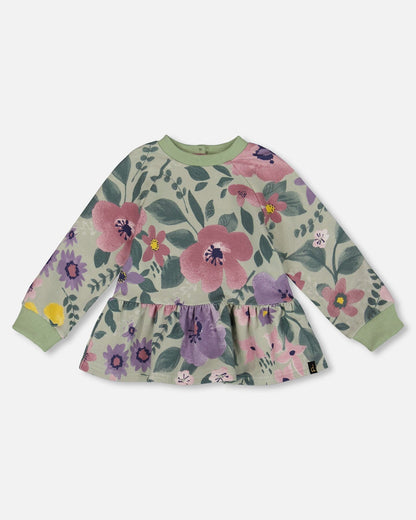 Stretch Fleece Sweatshirt Sage Floral-0