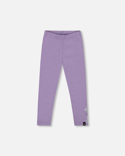 Organic Cotton Jersey Leggings Purple Gray With Floral Detail-0