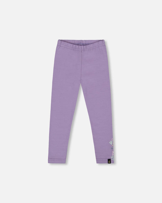 Organic Cotton Jersey Leggings Purple Gray With Floral Detail-0