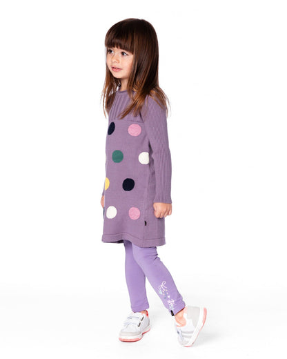 Organic Cotton Jersey Leggings Purple Gray With Floral Detail-2